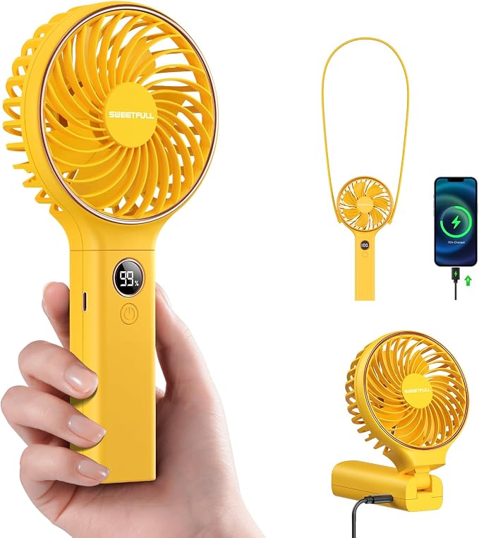 SWEETFULL Handheld Portable Fan, 5000mAh Rechargeable Battery, 6 Speed Wind, LED Digital Display, Foldable Electric Personal Mini Travel Fan with Backup Power, Summer Essentials Gifts for Women Girl by SWEETFULL
