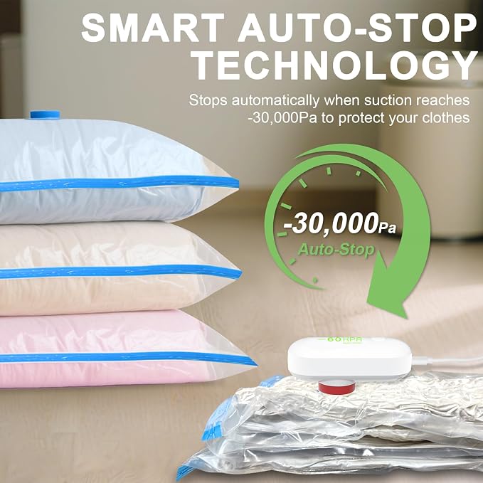 15 Pack Vacuum Seal Bags for Clothing Travel with -60000Pa USB Pump, Save 80% of Space for Clothes (15 Combo) - Image 6