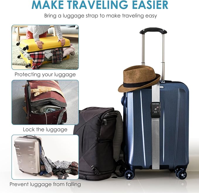 Travel Inspira Anti-Theft Suitcase Belt with TSA Lock | Heavy-Duty Nylon; Gray Strap; TSA-Approved Lock with Tag; Adjustable 103-200cm; Secure Gray Strap; 20-28 Inch Bags - Image 5