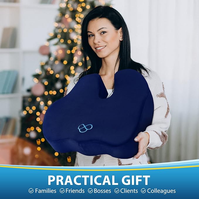 BlissTrends Memory Foam Seat Cushion for Office Chair & Car Seat, Blue | 4.7in Ergonomic Tailbone & Sciatica Support with Removable Velvet Cover for Pressure Relief and Long Sitting Comfort - Image 8