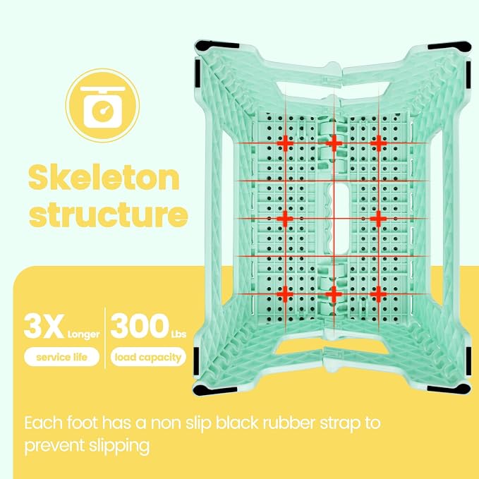 9 Inch Folding Step Stool 300 LB Capacity Non Slip Foot Stool with Handle Plastic Foldable Step Stools for Kids Stepping Stool for Bathroom Black Small Step Stool (1 PC Teal) | Heavy Duty Foldable Stools, Lightweight, Holds 300 lb, for Toddler Kitchen ... - Image 2