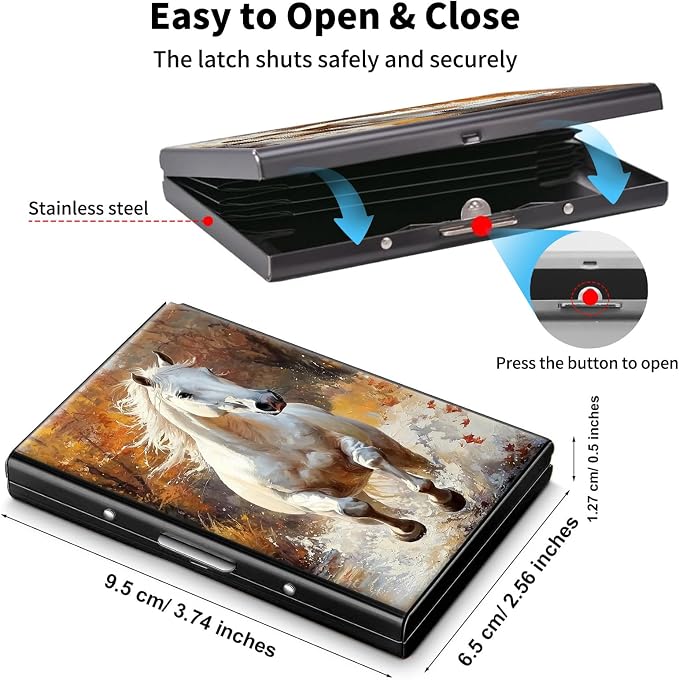 Metal Wallet,Credit Card Holder for Women Men,RFID Blocking Card Holder Wallet Mini Slim Aluminum Wallet ID Case Hard Card Case Business Card Holder Case,Watercolor White Horse - Image 5