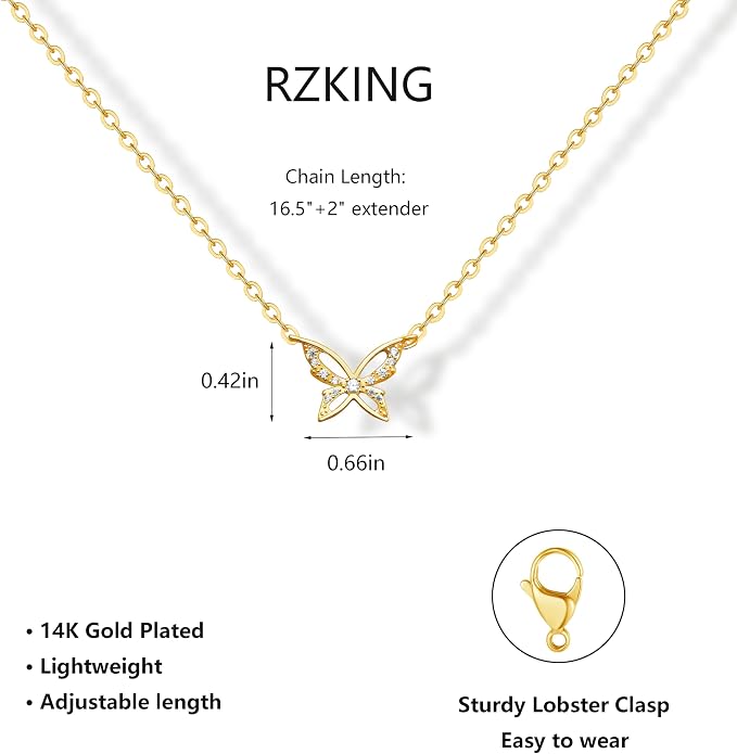 RZKING Golden Necklace for Women, Dainty Butterfly Heart Bow Rose Necklace, Gifts for Best Friend Sister Mom Girlfriend, Graduation Chritmas Birthday Anniversary Thank You Gifts - Image 2