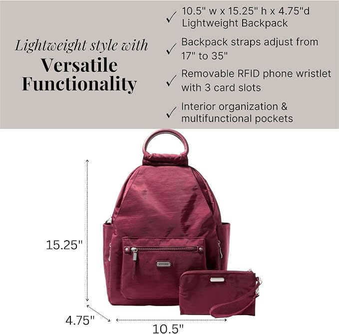 Baggallini All Day Backpack with RFID Phone Wristlet - Lightweight Travel Backpack for Women - Image 4