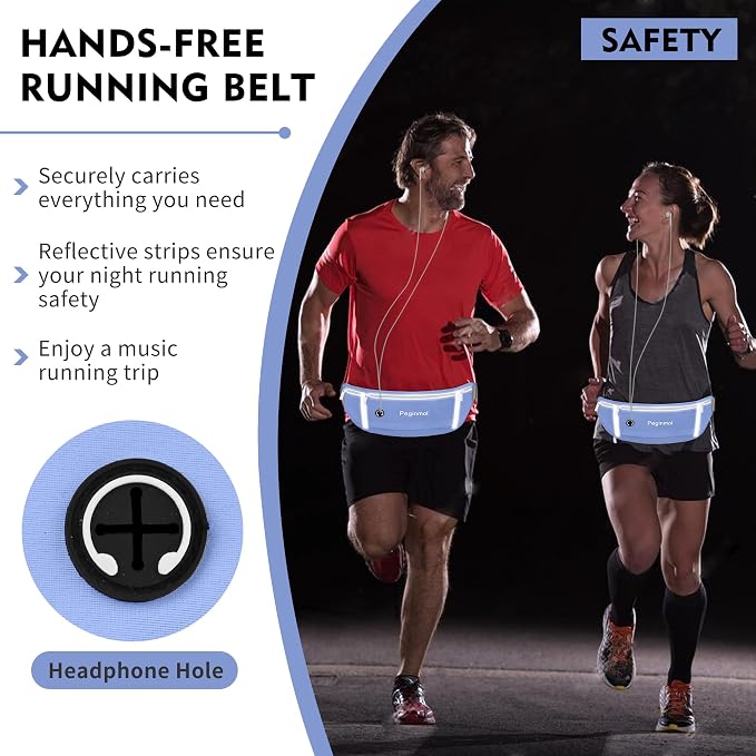 Slim Running Belt Fanny Pack, Waist Pack Bag for Women Men, Running Pouch for Phone Waterproof Reflective with 3 Pouches, Running Phone Holder for Sports, Traveling (Blue) - Image 5