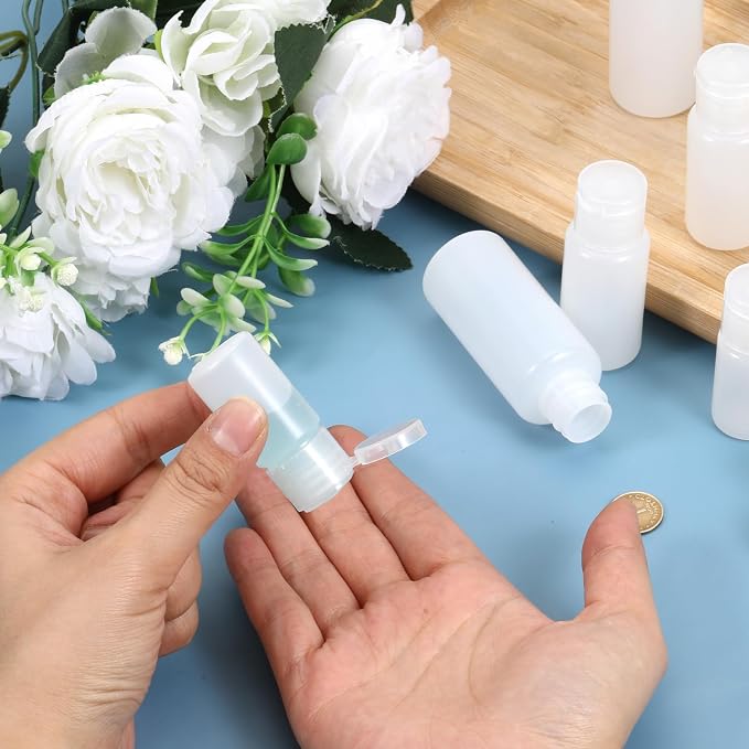 KALIONE 10PCS 12ml/18ml/30ml Travel Size Bottles with Flip Cap, Squeeze Sample Jar Containers, Empty Plastic Sample Bottle for Foundation Shampoo Emollient Water Shower Gel Emulsion - Image 3