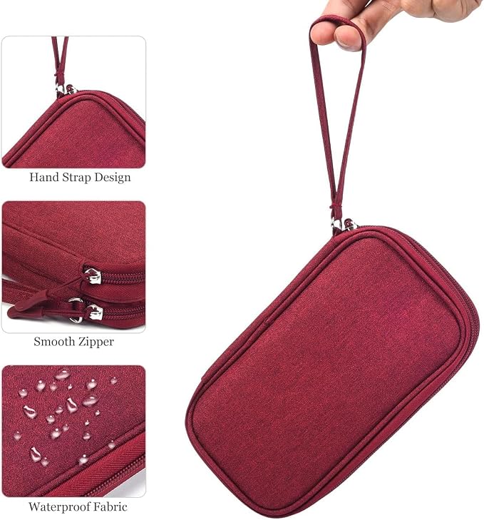 CAOODKDK Electronics Accessories Organizer Pouch Bag, Travel Universal Organizer for Cable, Charger, Phone, SD Card, Business Travel Gadget Bag (Wine Red) - Image 5