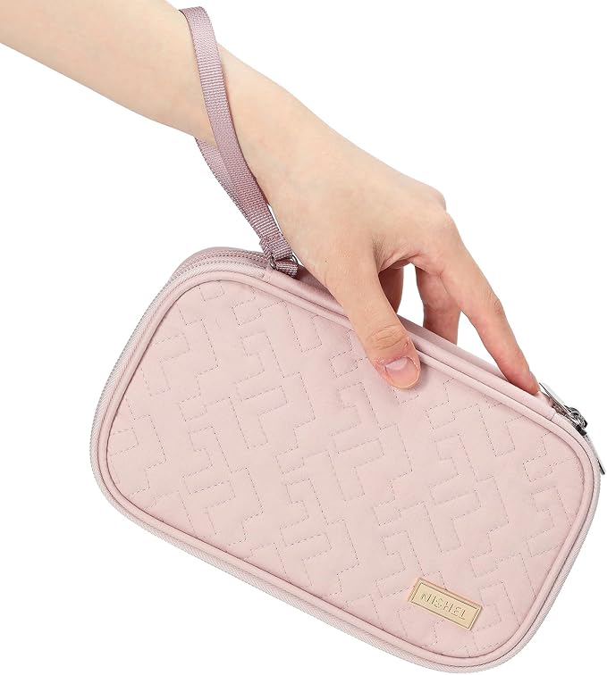 NISHEL Electronics Travel Organizer Cord Case, Charger Cable Tech Bag | Double-layer bag keeps chargers, cables, flash drive, and small tech essentials organized for trip, Medium, Pink - Image 3