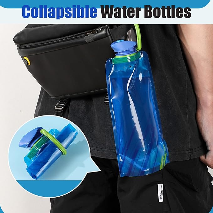 4 Pack Collapsible Water Bottles for Travel – 23oz Foldable Water Bottle with Carabiner,Leakproof BPA-Free Water Jup, Portable Reusable Water Bottle for Hiking,Sports,Camping,Biking - Image 5