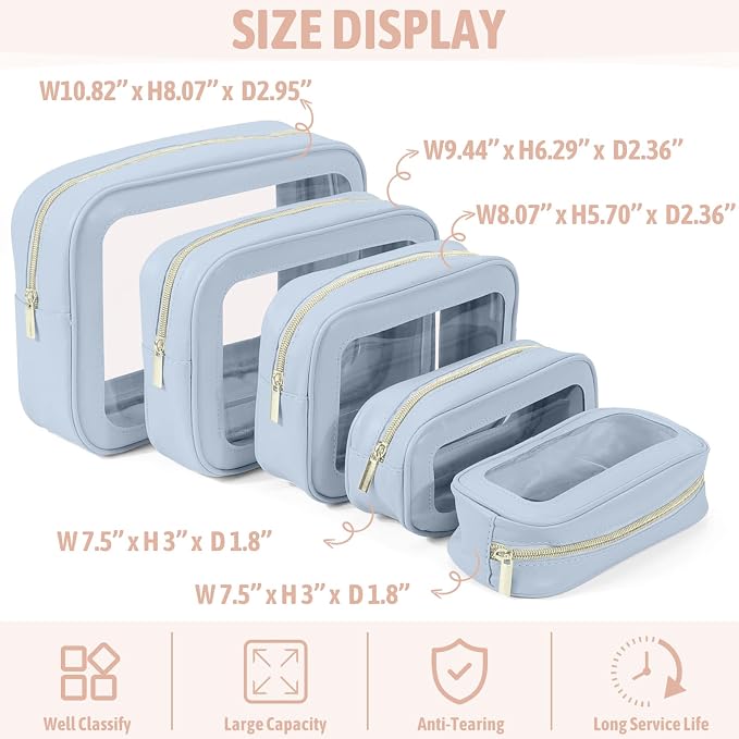 YOPCDJ 5PCS Diaper Bag Organizer Pouch Set, TSA Approved Toiletry Bag，Clear Waterproof TPU Makeup Bag Set Travel Organizer Bags for Women and Kids - Image 3