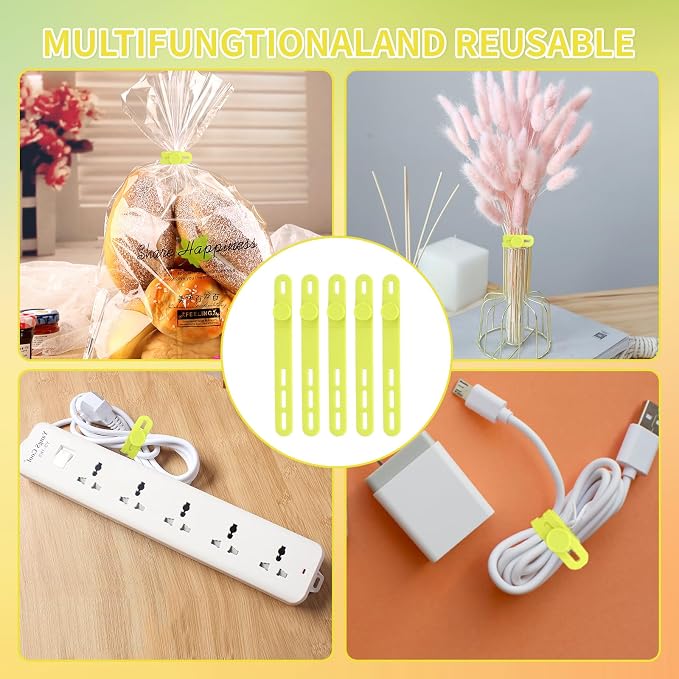 Oligei 25 Pcs Silicone Cable Ties, Cable Ties Reusable, High Elasticity Cord Wraps for Electrical Cords, Cord Organizer for Earphone, Phone Charger(Yellow) - Image 7