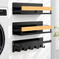 Bamboo 3 Pack Magnetic Shelves for Washing Machine, Black Bamboo | Magnetic Laundry Shelf, Laundry Room Organization, Heavy-duty Storage for Kitchen Refrigerator, Detergent Holder with Hooks by Junkin