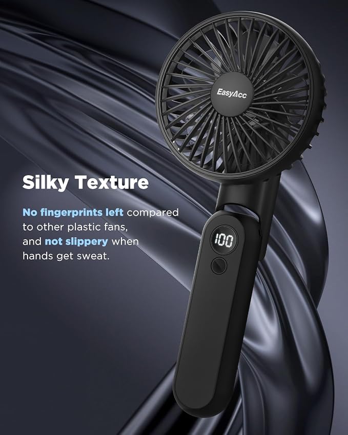EasyAcc Portable Rechargeable Cooling Fan with 5000 Capacity, Foldable Desk Fan, Up to 32H Runtime, 180° Foldable with Lanyard, World Cup and Travel Essential, Black - Image 4