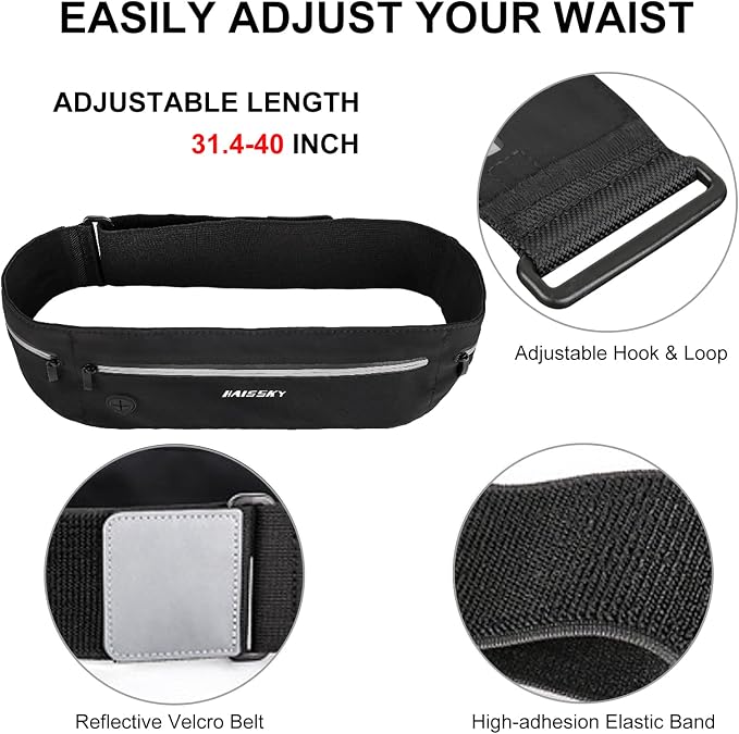GUZACK Slim Running Belt for Phone 6.8'', Ultra Light Running Belts for Women/Men, Zipper Waterproof Running Waist Pack, Reflective Running Fanny Pack With 3 Separate pouch | Lightweight, Breathable, Waterproof Zipper, Fits All Phones, Running Phone Ho... - Image 7
