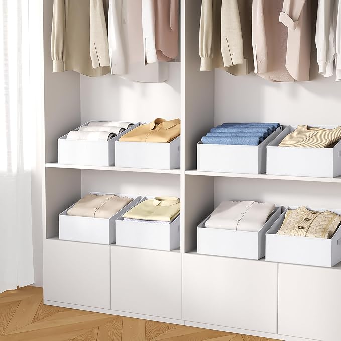 DIMJ Closet Storage Bins 6 Pack - Fabric Trapezoid Organizer Bin, Foldable Storage Baskets for Shelves, Closet Shelf Organizer, Clothing Storage Box for Toys, Books, Towel, Clothes, White - Image 6
