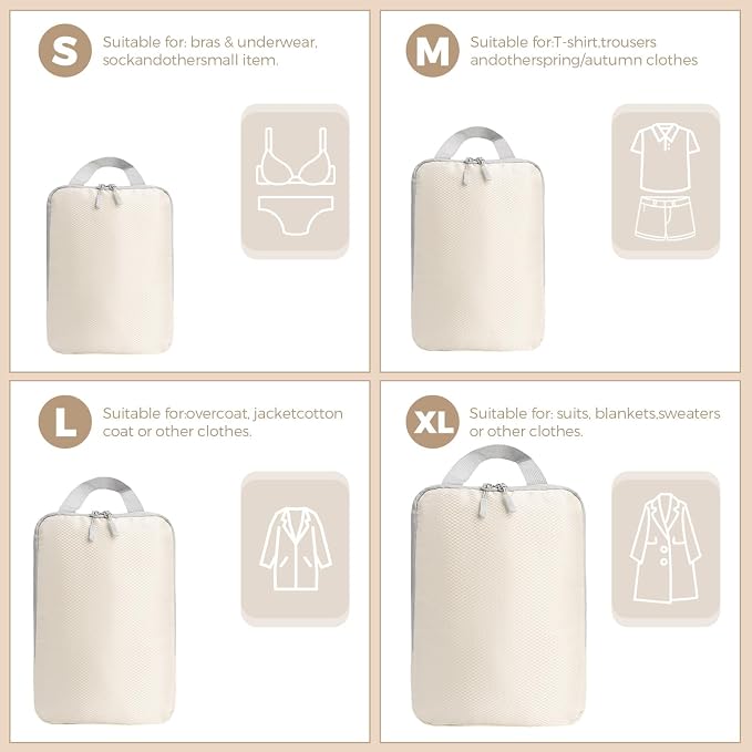 LANSKLBD 6/8 Set Packing Cubes for Suitcases Travel Luggage Packing Organizers,Travel Accessories Essentials Luggage Organizer with Shoe/Tioletry/Laundry Bag (Beige, 4 set) - Image 7