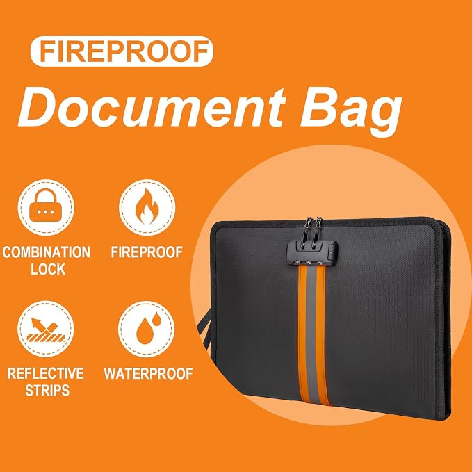 Fireproof Document Bag with Lock，13"×9.2" Fireproof Money Bag，with Zipper and Lock，Suitable for Tablets, A4 Documents, Cash, Mobile Phones, Credit Cards and Notarized Documents. - Image 8