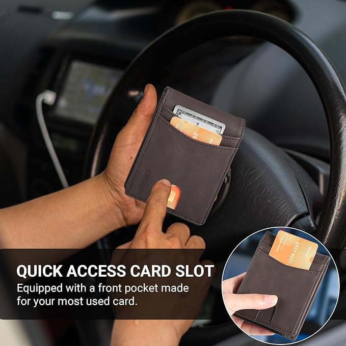 VATAN Wallet for Men Slim RFID Blocking Leather Credit Card Holder Wallet for 15 Cards, Bifold Minimalist Thin Wallet with 2 ID Windows & Cash Slot, With Gift Box (Crazy Horse Deep Brown) - Image 6