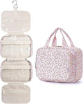 Narwey Hanging Toiletry Bag for Women Travel Makeup Bag Organizer Toiletries Bag for Travel Size Essentials Accessories Cosmetics (Pink Flower (Medium)) by Narwey
