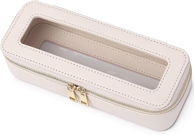 Pinkmik Makeup Brush Case, Beige, SLIM | Clear Travel Cosmetic & Toiletry Bag, Small Makeup Bag, Zipper Purse Organizer, For Women by Pinkmik