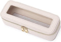 Pinkmik Makeup Brush Case, Beige, SLIM | Clear Travel Cosmetic & Toiletry Bag, Small Makeup Bag, Zipper Purse Organizer, For Women by Pinkmik