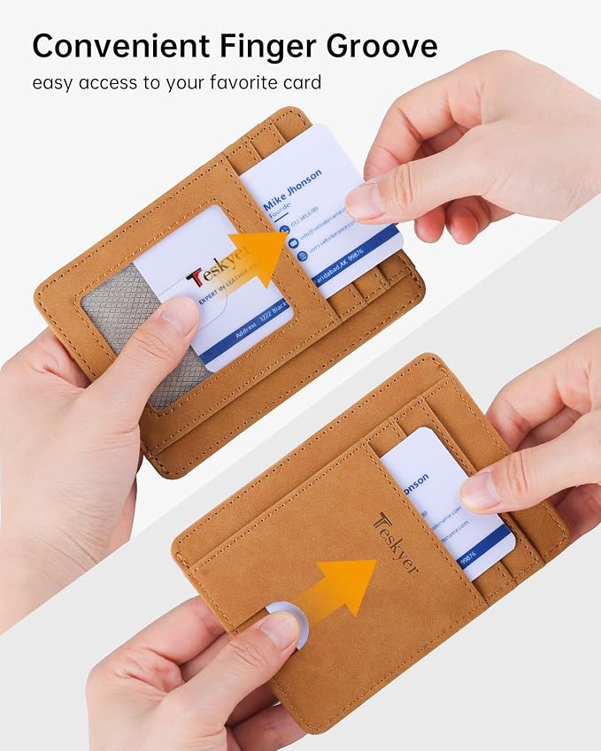Teskyer Slim Minimalist Wallet for Men, RFID Front Pocket Card Holder | Ultra Slim Front Pocket Design, 8 Card Slots, RFID Protection, Smooth Faux Leather for Everyday Carry - Image 5