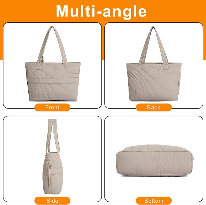 Quilted PufferTote Bag for Women with Wallet,0.741bs Lightweight Large Capacity Handbag for Travel,Work,Gym,Daily - Image 8