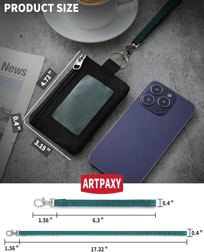 Artpaxy Minimalist Wallet For Mens Womens, Keychain RFID Blocking Zipper Small Wallet with ID Window 2 Lanyards,Water Resistant Travel Cash Card Coin Case Boys Girls - Image 3