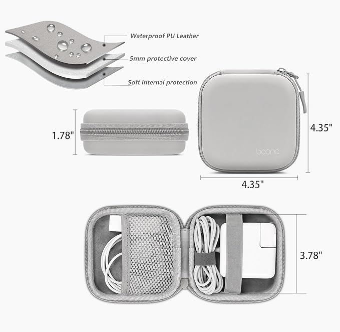 Small Travel Carrying Storage Case, 4.4"x4.4" Charger Organizer, Pouch compatible with MacBook Power Adapter, Laptop Accessories Cables, Cords, USB Drives, Earphones | Portable travel pouch, holds MacBook power adapter, cables, USB drives, earphones an... - Image 2