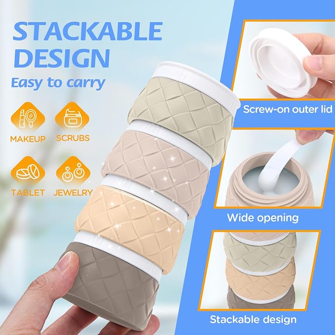 16 Pack Travel Bottles for Toiletries, TSA Approved Travel Size Toiletries Containers Set, BPA-Free Silicone Leak Proof Refillable Bottles Stackable Creams Jars Accessories Kit W/Clear Bag(Cream) - Image 5