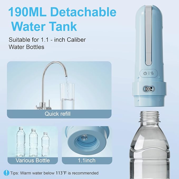 Electric Portable Bidet for Travel & Outdoor Camping, Sky Blue | Pocket size whisper-quiet handheld sprayer 3 pressure modes 1600mAh Long-lasting Battery USB-C Rechargable IPX7 Waterproof - Image 6