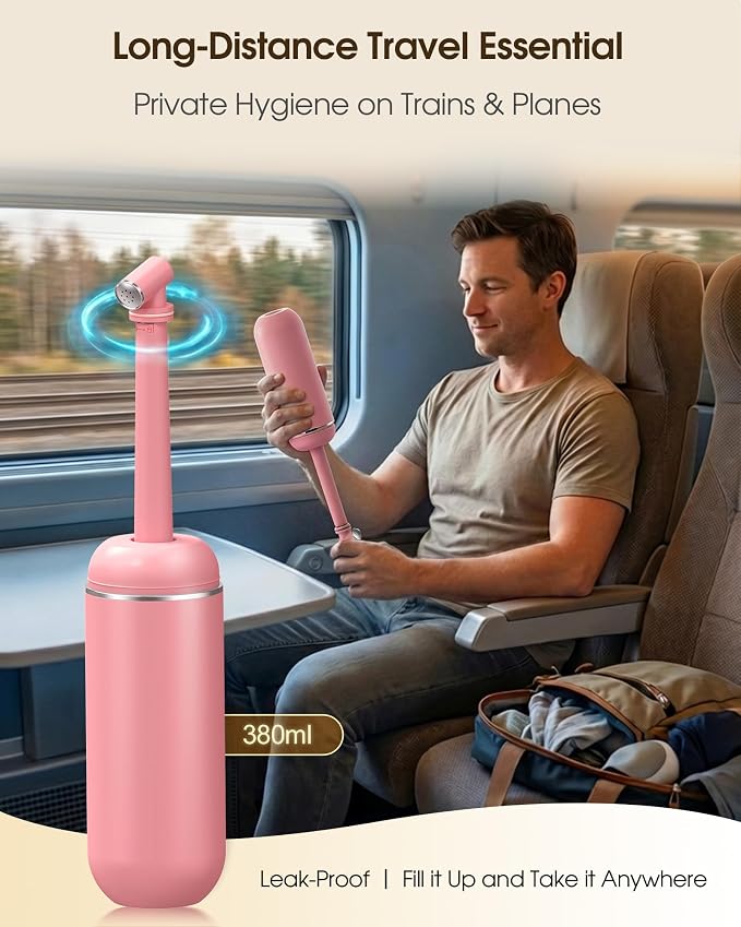 Portable Bidet for Travel & Camping - Manual Squeeze Peri Bottle Handheld | 3 Leak-Proof Seals | BPA-Free | Feminine Hygiene Care Postpartum | Extendable Sprayer with Nozzle for Men&Women-Pink - Image 2