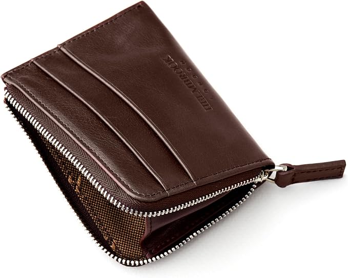 RFID Blocking Zipper Wallet, Slim Business Card Holder, Men & Women, Handcrafted Full-Grain Leather, Gift Box & Pouch, Christmas & Birthday, Brown - Image 3