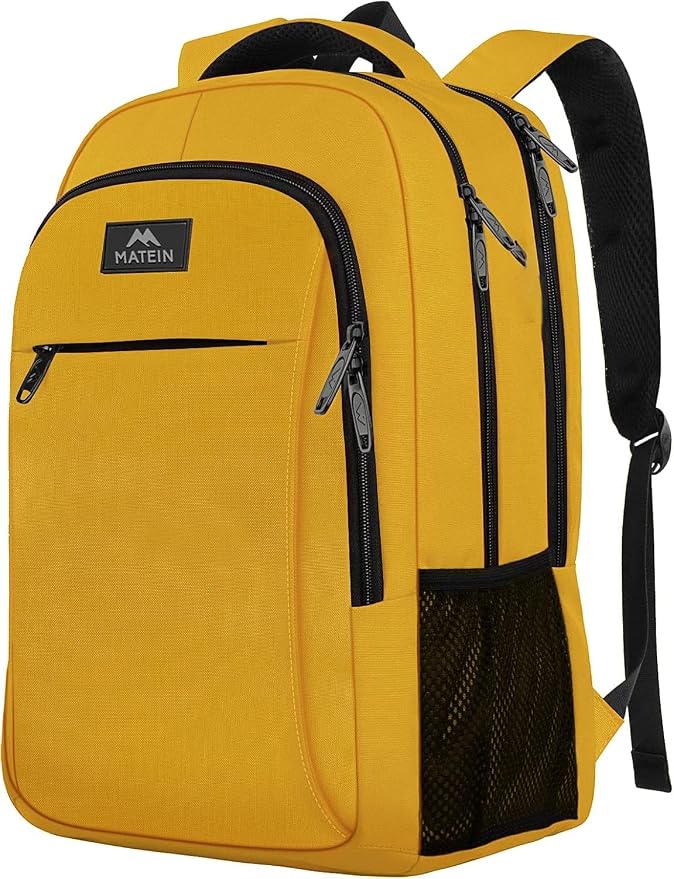 MATEIN Yellow Travel Laptop Backpack, 15.6 Inch Computer Student Bookbag | Anti Theft, Water Resistant, Breathable, Sturdy Lightweight College Backpack, Carry On Personal Item Bag, Gifts for Women Men by MATEIN