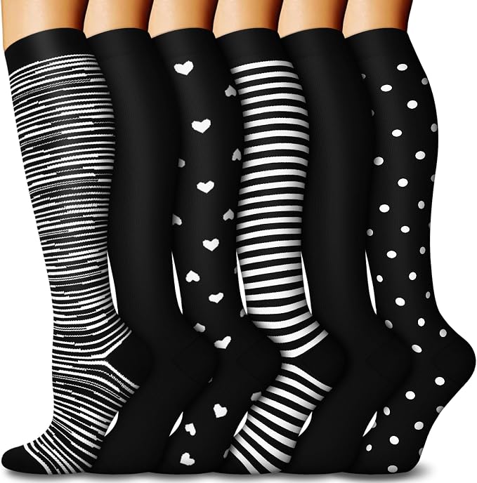 6 Pairs Compression Socks for Women & Men 15-20mmHg Knee High Socks | Graduated Compression Socks Supports Circulation, Ideal for Nurses Pregnancy, Travel, Flying, Running & Daily Wear by FuelMeFoot