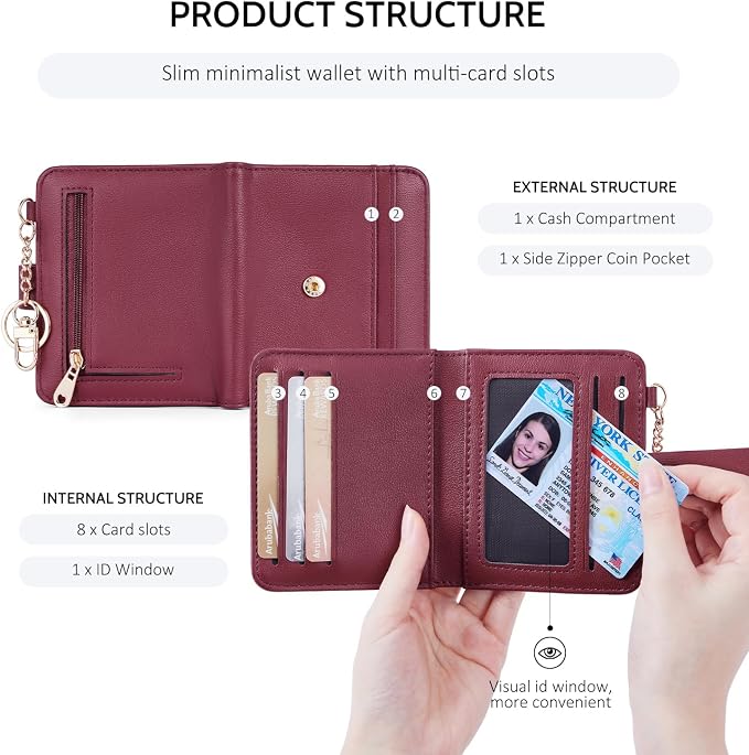 POIUGOYA Slim Wallet for Women,RFID Blocking Bifold Credit Card Holder with Zipper Coin Pocket,ID Window,Keychain - Image 5