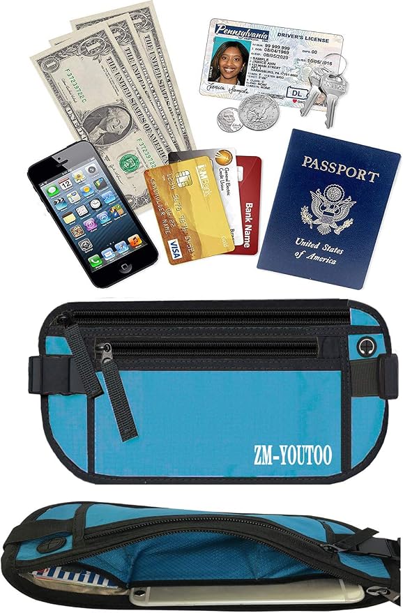 ZM-YOUTOO Money Belt for Travel - Hidden Travel Pouch Protect Your Credit and Money With RFID Blocking Passport Holder Waist Wallet (Blue) - Image 6