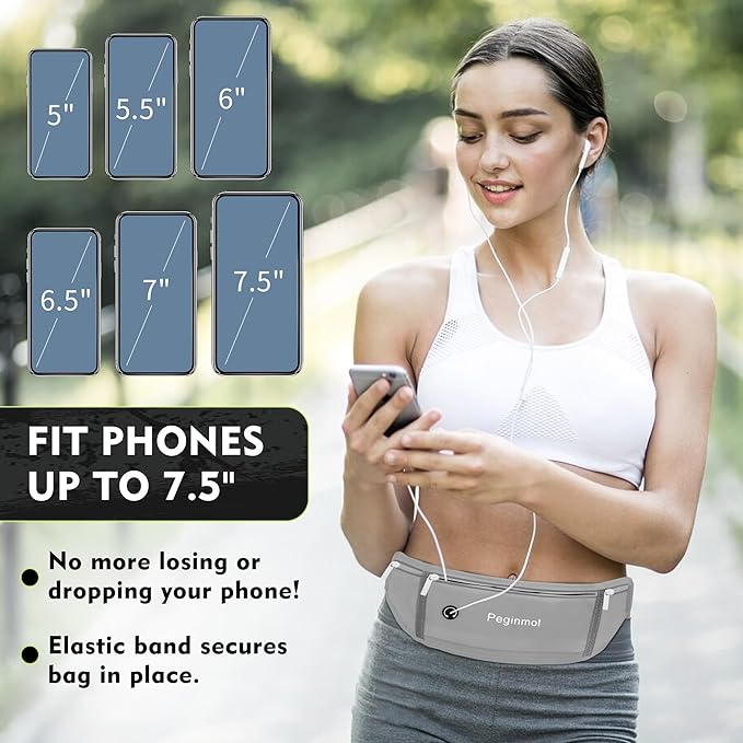 Slim Running Belt Fanny Pack, Waist Pack Bag for Women Men, Running Pouch for Phone Waterproof Reflective with 3 Pouches, Running Phone Holder for Sports, Traveling (Grey) - Image 4