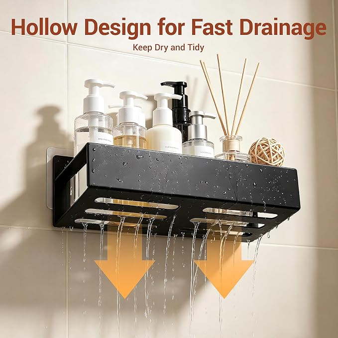 Wall-Mounted Bathroom Storage Shelf Organizer Rack for Toiletries Skincare | Shower Caddy 3 Pack Black Adhesive Shower Organizer Bathroom Shelf Organizer No-Drill Bathroom Organizers and Storage ﻿ - Image 5
