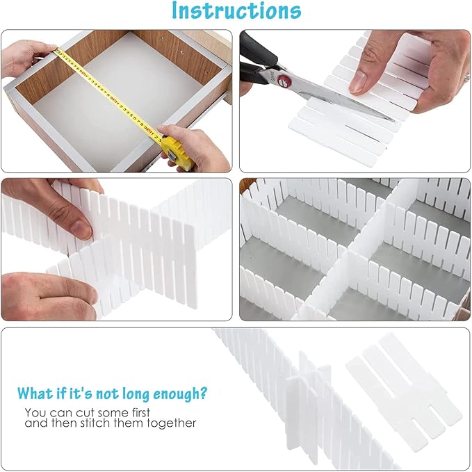 24Pcs Drawer Dividers, Adjustable Drawer Organizer for Socks, White | For Tidying Cutlery, Makeup, Clothes and Dresses in Drawers, Desks and Storage Boxes for Kitchen, Bathroom, Bedroom & Office - Image 6