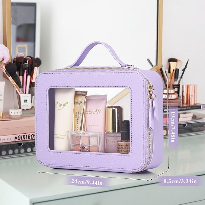 Pinkmik Clear Makeup Bag, (Purple, L) | Mahjong Tiles Bag ,Travel Cosmetics and Toiletries Case, Portable Makeup Organizer,Car Bag with Zipper,Waterproof, - Image 3