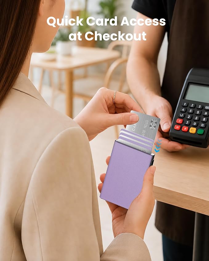 Small Wallet for Women: Slim Pop-Up Card Holder with RFID Blocking, ID Window and Cash Slot for Small Bags, Lavender Purple - Image 6