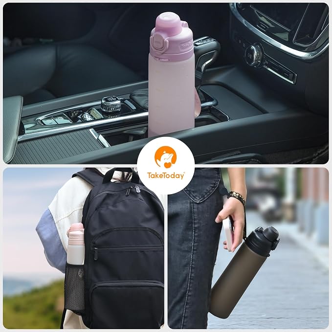 TakeToday Collapsible Water Bottles 21oz (600mL), Foldable Platinum Silicone Travel Water Bottle with Straw & Carry Strap, Leak-Resistant Screw Lid, Wide Mouth, BPA-Free for Hiking, Camping, Travel - Image 5