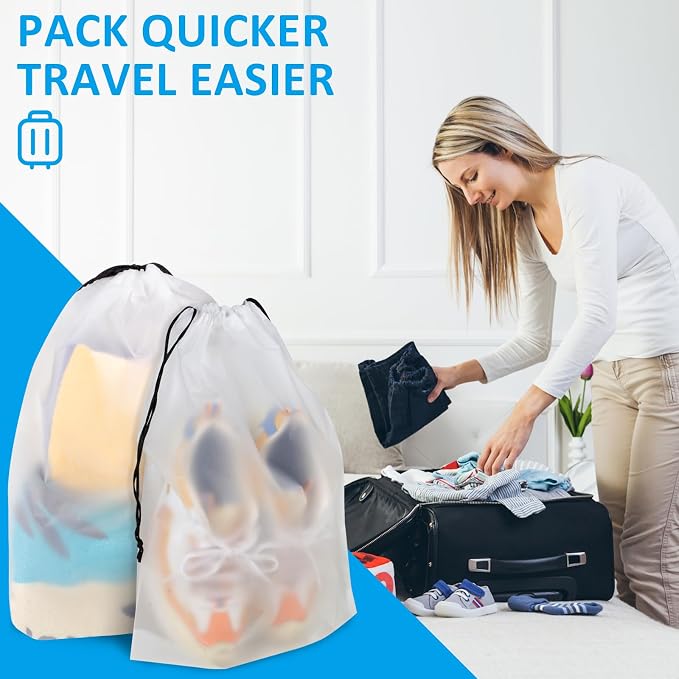 Clear Shoe Bags for Travel 5 PCS, Drawstring Travel Shoe Bags for Packing | 15.7" x 11.8" Waterproof Dustproof Portable Travel Shoe Storage Bag for Men and Women - Image 7