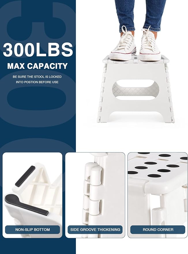 Dyforce Kids Step Stool 11 Inch, 300lbs Folding Step Stool for Adults | Toddler Step stool White,Anti-slip Heavy Duty with Carry Handle, Lightweight Foldable Stool for Bathroom Kitchen Bedroom - Image 7