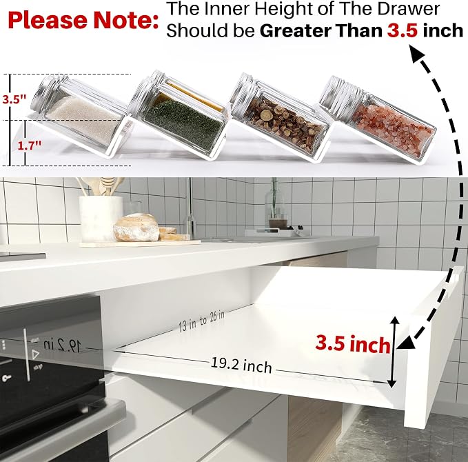 MIUKAA Clear Acrylic Spice Drawer Organizer, 4 Tier- 2 Set Expandable From 13" to 26" Drawer Seasoning Organizer, Kitchen Spice Rack Tray for Drawer/Countertop (Jars not included) - Image 7