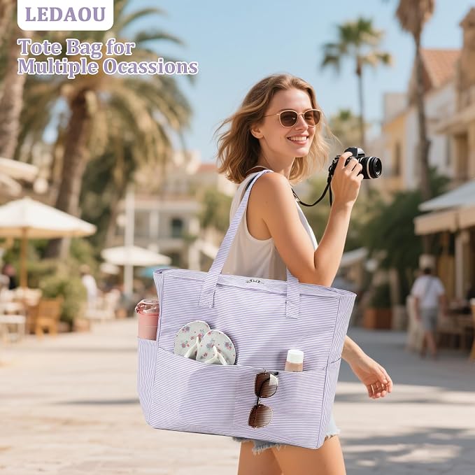 LEDAOU Large Beach Bag for Women, Waterproof Sandproof Tote Bag with Zipper | 36L Pool and Swim bag with Zipper, Wet/Dry pocket and 7 Pockets for Beach Days, Cruises, Vacations and Family travel - Image 3
