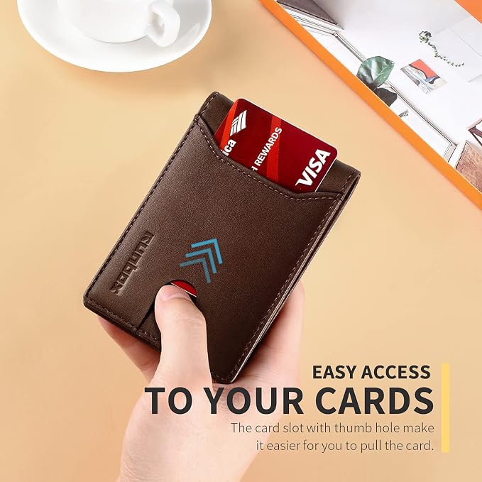 RUNBOX Wallet for Men, Slim Leather Bifold, RFID Blocking Card Holder | Minimalist Front Pocket Design, Credit Card Organizer, Holds 11 Cards, Large Capacity, Thin Profile, Birthday Gifts for Men - Image 4