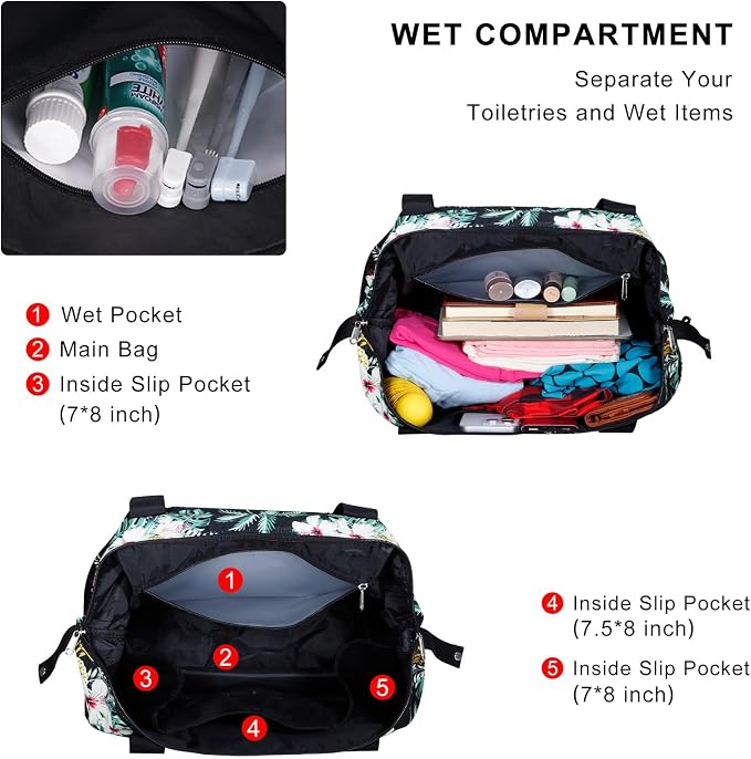 Expandable Duffel Bag for Women with Trolley Sleeve/Wet Pocket Weekender Travel Tote Large Carry On Overnight Luggage - Image 4