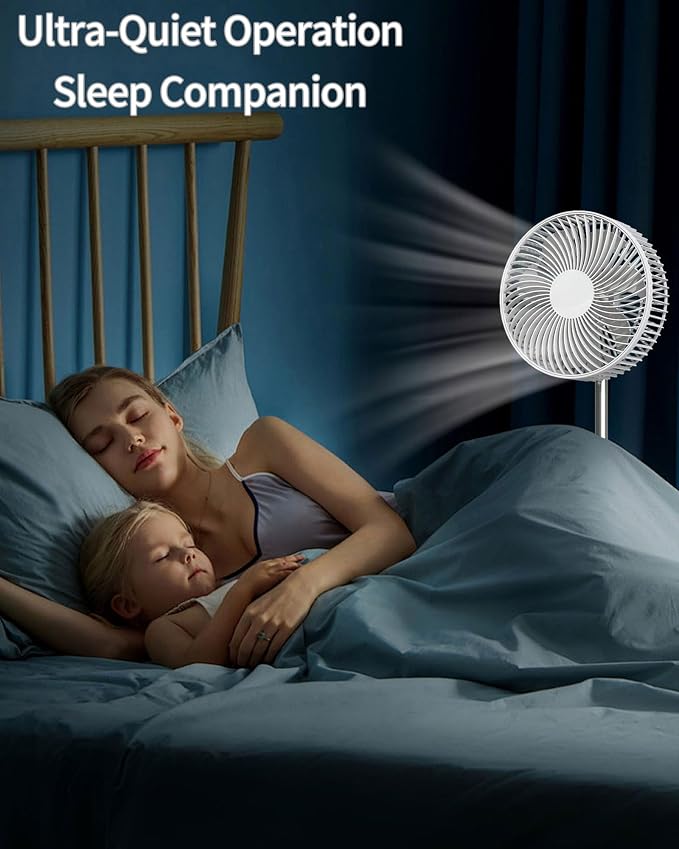 Portable Fan, 31'' Oscillating Standing Floor Fan, 5400mAh Battery Powered Foldable Desk Fan with 4 Speeds＆8H Timer, Personal Floor Fan for Bedroom, Small Travel Fan for Outdoor - Image 3